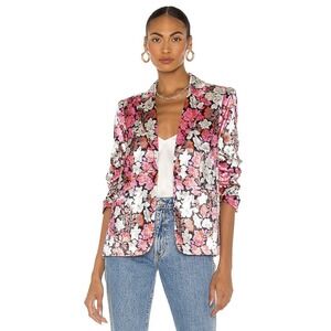 Cinq a Sept Kylie Blazer 2 Pink Floral Ruched Sleeves One Button Party Cocktail